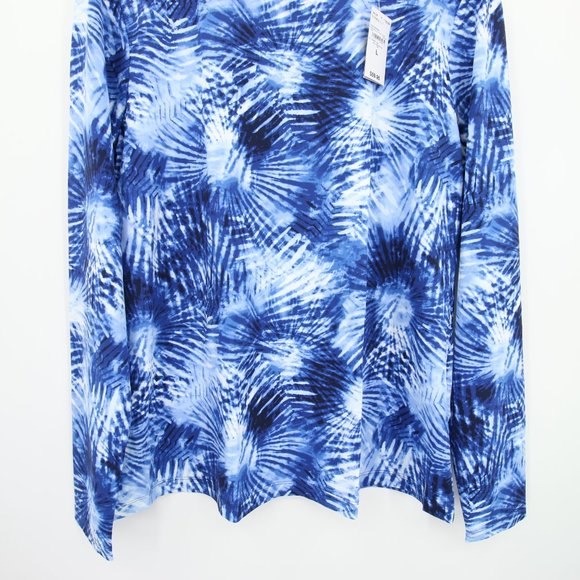 Lands' End Rash Guard Size Large Blue Tie Dye Pattern Scoop Neck Long Sleeve UPF - Picture 3 of 10
